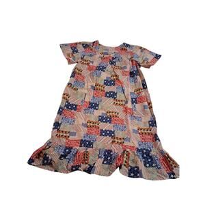 Sz medium  petite midi dress lightweight granny core USA America flag dress nib
